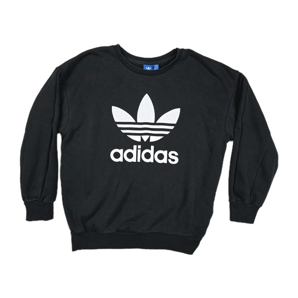 Adidas Trefoil Logo Sweatshirt Men's XS Long Sleeve Black Crew Neck Cotton - Picture 1 of 6